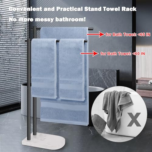 Livabber Standing Towel Rack, 304 Stainless Steel 2-Tier Towel Holder Stand with Marble Base, Modern Stylish Tall Shower Towel Bar for Bathroom Accessories, Pool（Black） - Image 3