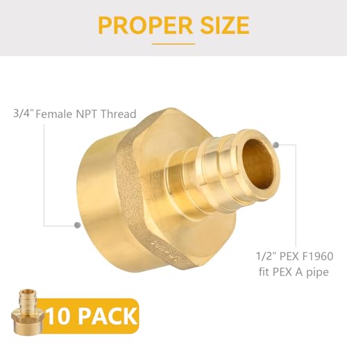GUOFIS 10 Pack PEXA Fittings12 inch Pex x 34 inch Female NPT AdapterBrass Expansion Female Threaded Adapter Fittings for Pex A TubingASTM F1960 CopperPEX1960122 - Image 3