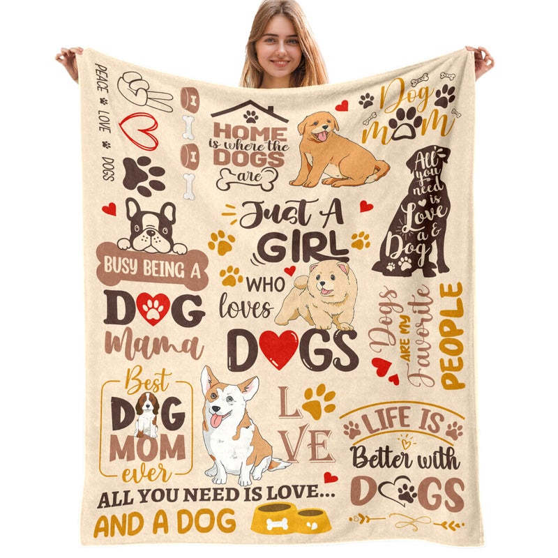 AJIIUSV Dog Mom Gifts for Women Gifts for Dog Lovers Throw Blanket 50x60 Inch Just A Girl Who Loves Dogs Blanket