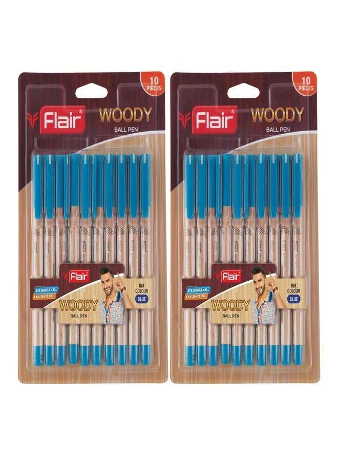 FLAIR Woody 0.7mm Ball Pen Blister Pack | Attractive Woody Design | Smooth Ink Flow System With Low-Viscosity Ink | Smudge Free Writing | Blue Ink, Pack of 20 Pens - Image 1