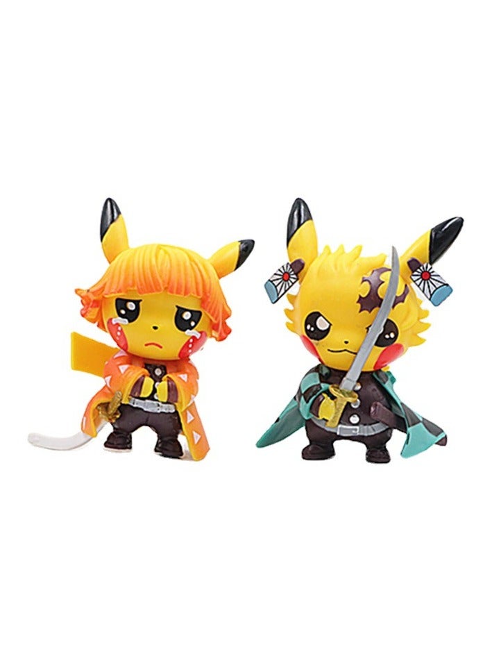 4-Piece Demon Slayer Series Figures,Lovely Pikachu dressed as Demon Slayer Doll Decorative Toy  - Image 4