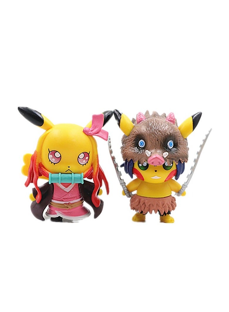 4-Piece Demon Slayer Series Figures,Lovely Pikachu dressed as Demon Slayer Doll Decorative Toy  - Image 3
