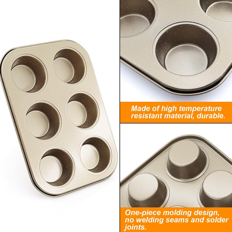 DRAONGYE 2 Packs Round Muffin Baking Pan, Premium Steel Muffin Pan for Baking, Nonstick Cupcake Tin Cheesecake Pans, Bakeware Muffin Top Pan (6 Cups, Golden) - Image 5