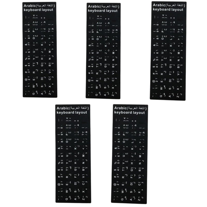 Ultimate Universal Arabic English Bilingual Keyboard Stickers Replacement Decals Letter Labels Matte Black Background with White Lettering for Laptop, Desktop, PC, Mac Computer Key Repair (5) - Image 1
