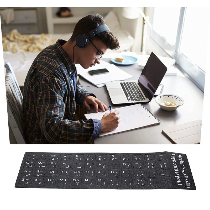 Ultimate Universal Arabic English Bilingual Keyboard Stickers Replacement Decals Letter Labels Matte Black Background with White Lettering for Laptop, Desktop, PC, Mac Computer Key Repair (5) - Image 2