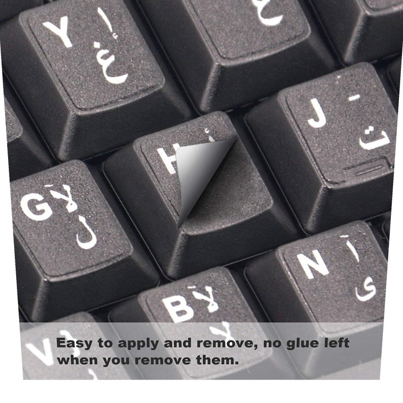 Ultimate Universal Arabic English Bilingual Keyboard Stickers Replacement Decals Letter Labels Matte Black Background with White Lettering for Laptop, Desktop, PC, Mac Computer Key Repair (5) - Image 4