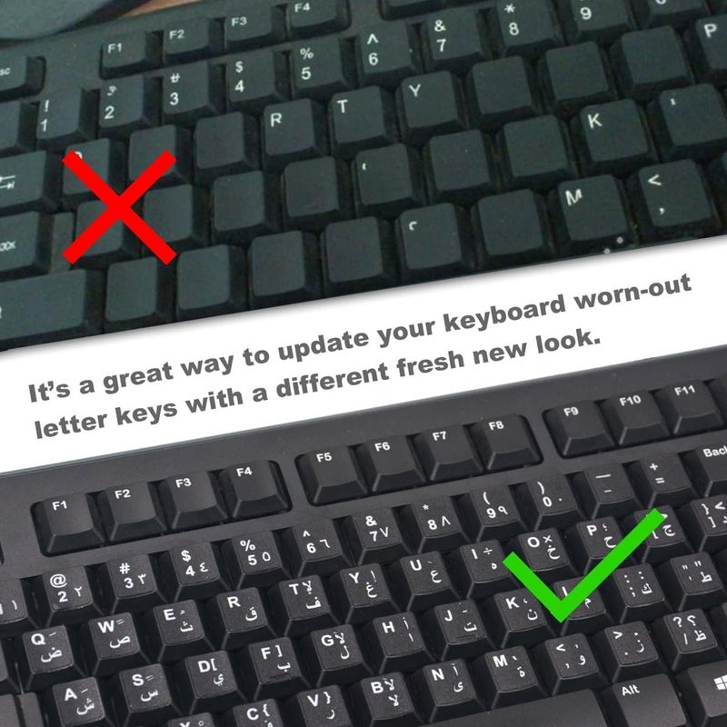 Ultimate Universal Arabic English Bilingual Keyboard Stickers Replacement Decals Letter Labels Matte Black Background with White Lettering for Laptop, Desktop, PC, Mac Computer Key Repair (5) - Image 3
