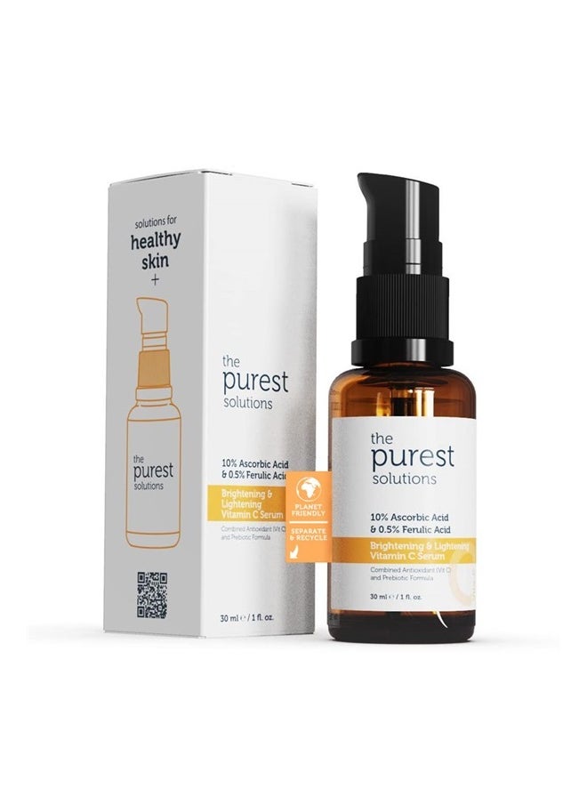the purest solutions Brightening & Lightening Vitamin C Serum (10% Ascorbic Acid & 0.5% Ferulic Acid) - Revitalize & Renew Dull Skin - Anti-Aging Care & Anti-Stress Care - Vegan | Cruelty Free | Eco F  - Image 1