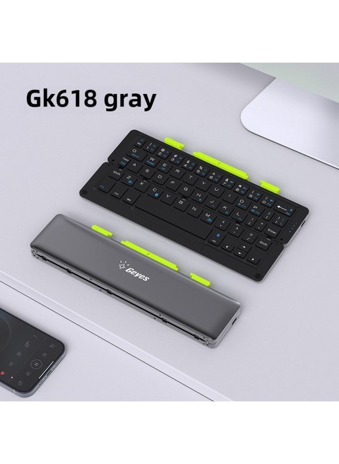Geyes Direct Aluminum Alloy Wireless Bluetooth Folding Keyboard Explosions Special For Gifts-Color:Gray + Green Bracket-Product Type:Dual Channel - Image 1