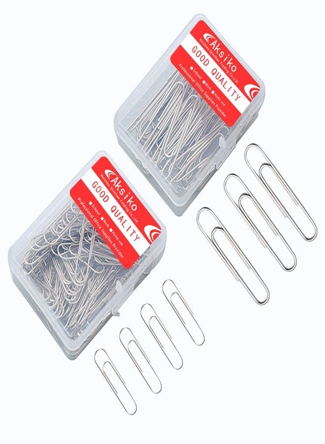 Aksiko 220pcs Silver Paper Clips, Medium and Jumbo Size (1.3 inch & 2 inch) Office Paperclips - with Storage Box in Each Size for Easy Storage - Image 1
