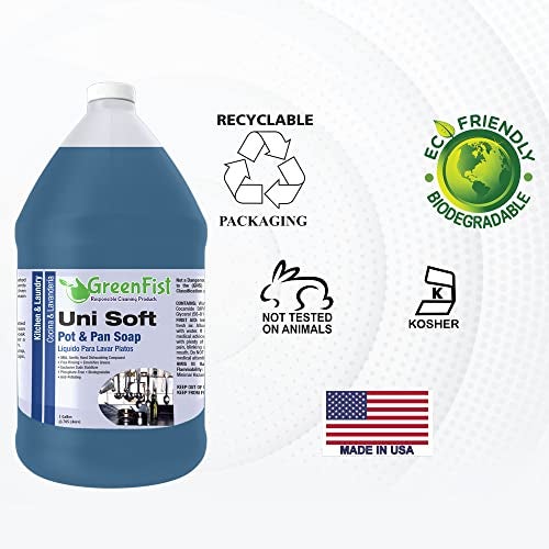 GreenFist Dish Soap Professional Detergent Liquid Pot & Pan Dish-Wash - Light or Heavy Use (Blue Unisoft 1 Gallon) - Image 4