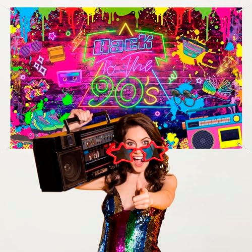 Mocsicka 90s Backdrop Back to 90's Party Decorations Hip Hop Graffiti Background 1990s Retro Theme Photography Banner, 72.8 x 43.3 Inch - Image 4