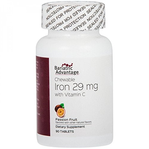 Bariatric Advantage Chewable Iron 29 mg for Bariatric Surgery Patients Iron with Vitamin C No Iron Taste Ferrous Fumarate Carbonyl Iron Supplement Passion Fruit 90 Count