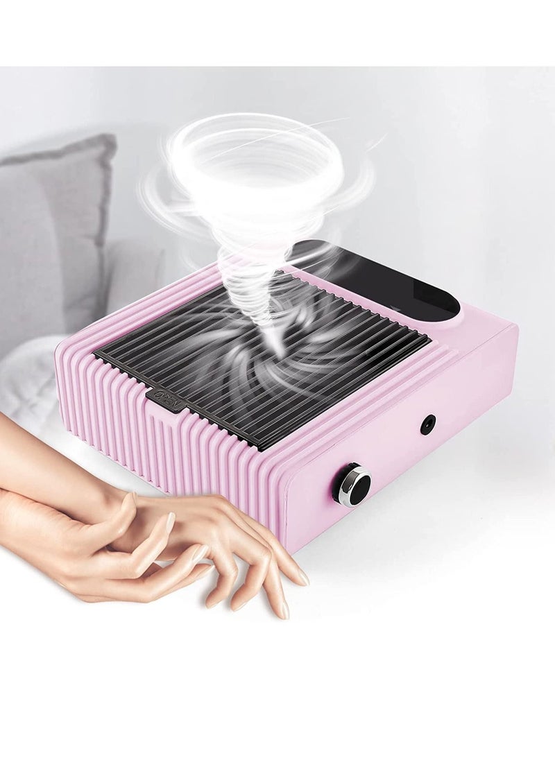 Excefore 80W New Strong Power Nail Dust Collector Nail Fan Art Salon Suction Dust Collector Machine Vacuum Cleaner Fan UK Plug (858-1Pink)  - Image 1