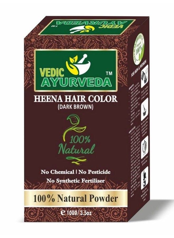 VEDICAYURVEDA - Bioorganic And Natural 100% Pure Dark Brown Hair Color Henna No Ammonia No Chemical For Smooth And Silky Hairs Organic And Chemical Less Henna Natural Color (100Gm) - Image 1