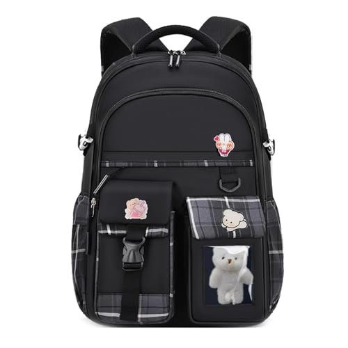 PRLINJSK Girls BackpackCute School Backpack for Girls Kids TeensKawaii Bookbag for Primary ElementaryBlack - Image 1