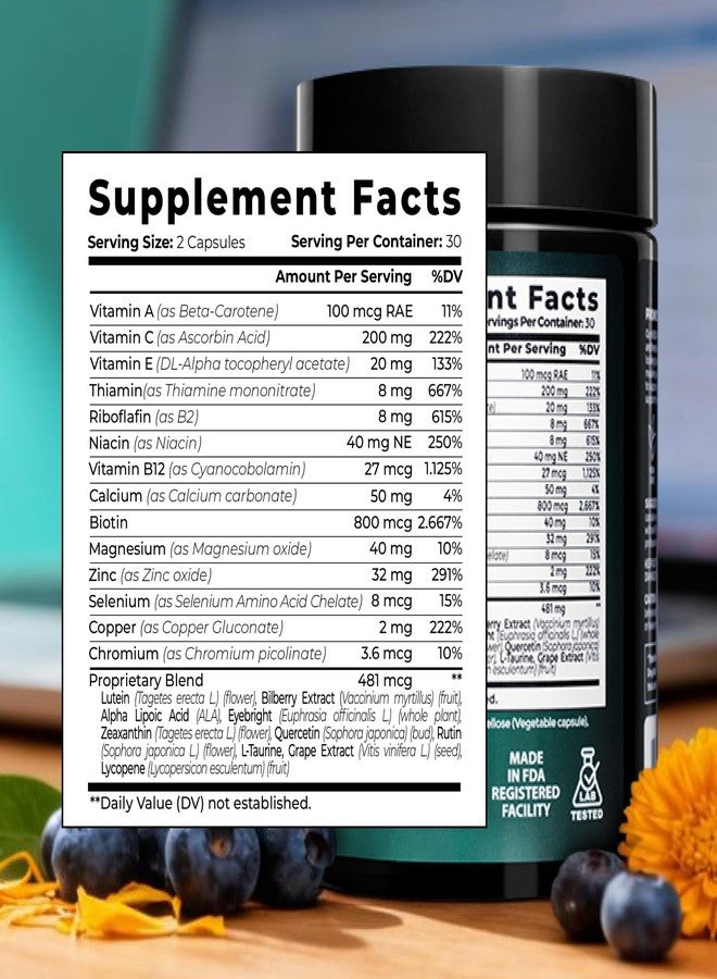 ELICORE Eye Vitamins – 200 mg Lutein and Zeaxanthin Supplement – Clear Vision & Eye Health Support* – Macular Support* – 23 in 1 Complex with Lutein, Zeaxanthin, Vitamins & Minerals – 60 Veg Caps - Image 2