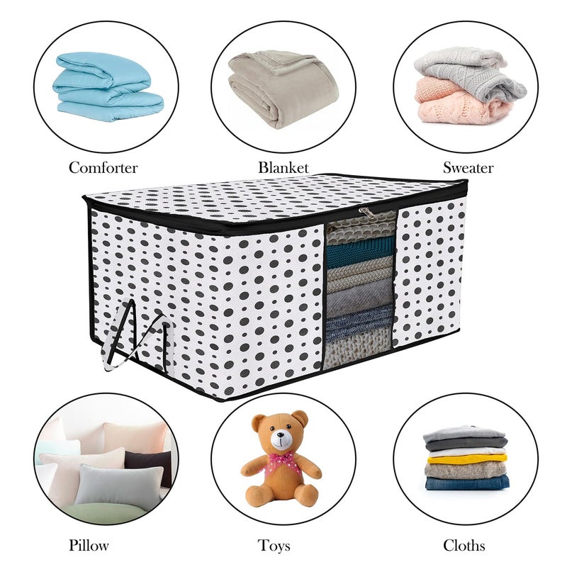 Kuber Industries Underbed Storage BagNonWoven Polka Dot Print Blanket CoverRazai CoverDuvet Cover Transparent Window HandleLargePack Of 3 Black White 65 x 47 x 31 cm - Image 5