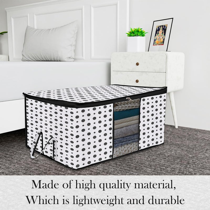 Kuber Industries Underbed Storage BagNonWoven Polka Dot Print Blanket CoverRazai CoverDuvet Cover Transparent Window HandleLargePack Of 3 Black White 65 x 47 x 31 cm - Image 2