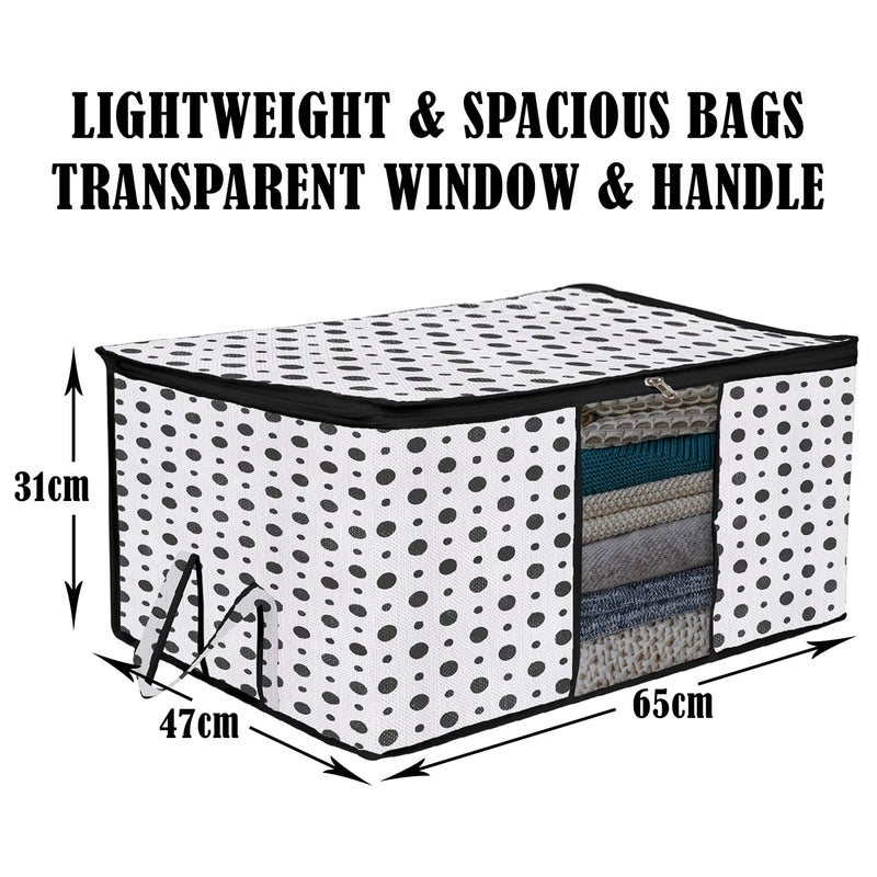 Kuber Industries Underbed Storage BagNonWoven Polka Dot Print Blanket CoverRazai CoverDuvet Cover Transparent Window HandleLargePack Of 3 Black White 65 x 47 x 31 cm - Image 3