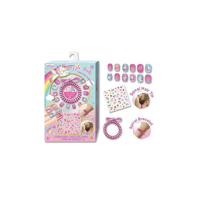 Hot Focus Dazzle Press-On Nails & Spiral Hair Tie/Bracelet Set - Image 3