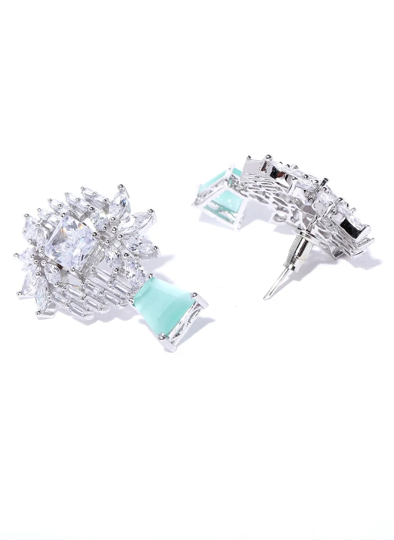 برياسي Sea Green Plated Stone Studded Handcrafted Contemporary Drop Earrings