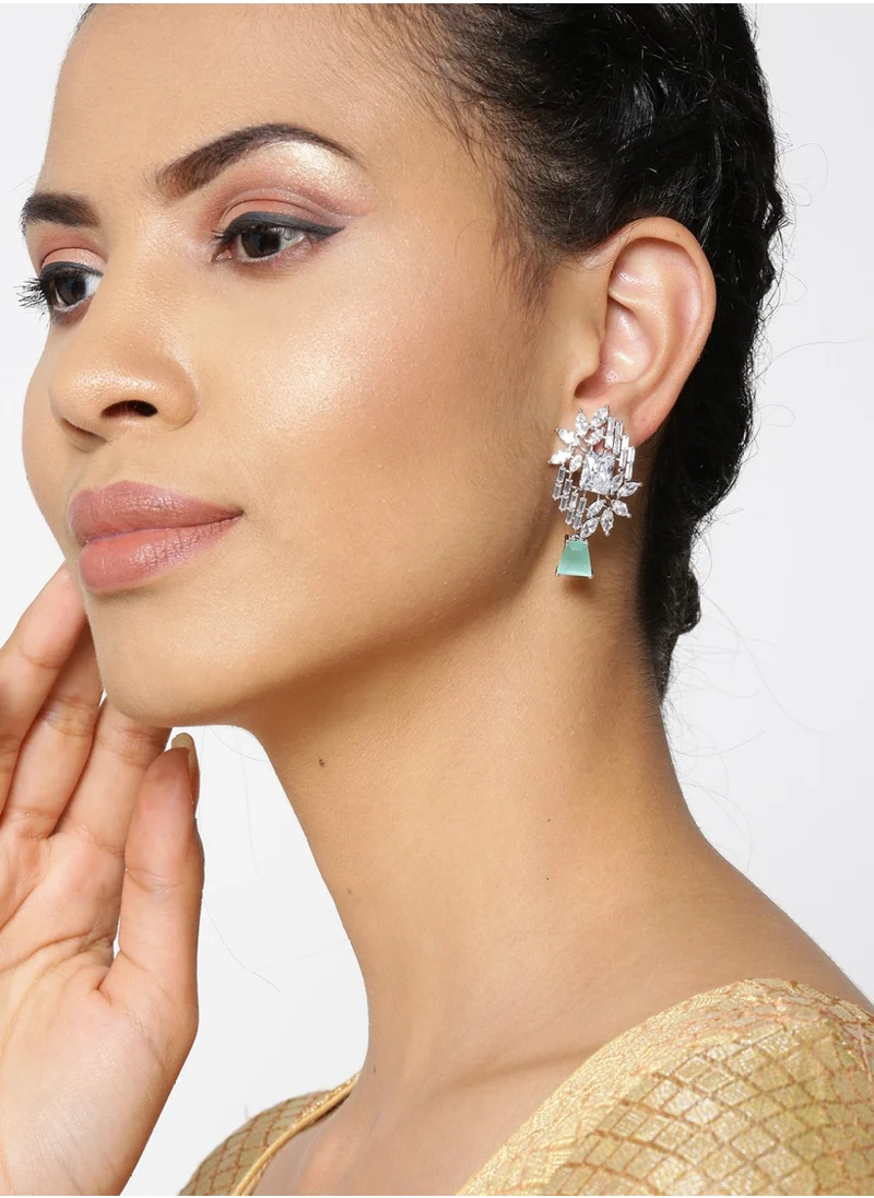 برياسي Sea Green Plated Stone Studded Handcrafted Contemporary Drop Earrings