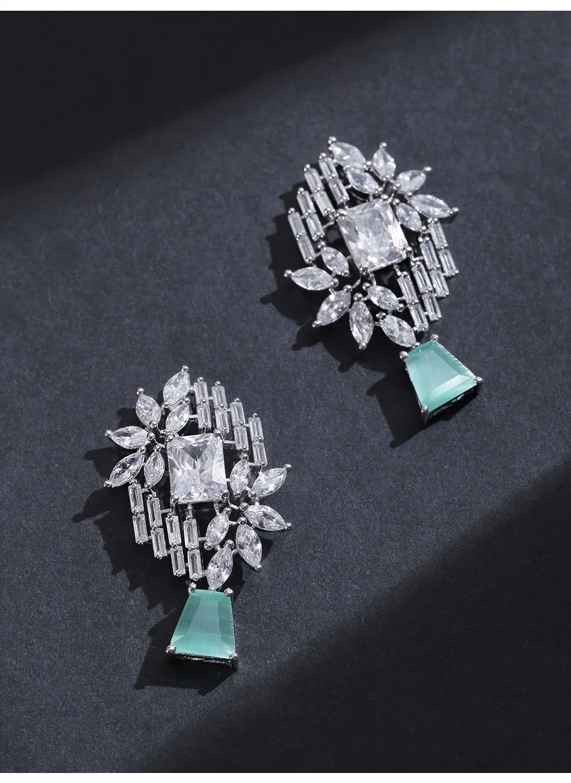 برياسي Sea Green Plated Stone Studded Handcrafted Contemporary Drop Earrings