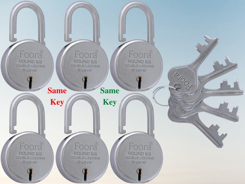 Foora Same Key Lock Set - 6 Padlocks with 5 Common Key, Multiple Lock with Single Key for Home Security - Image 1