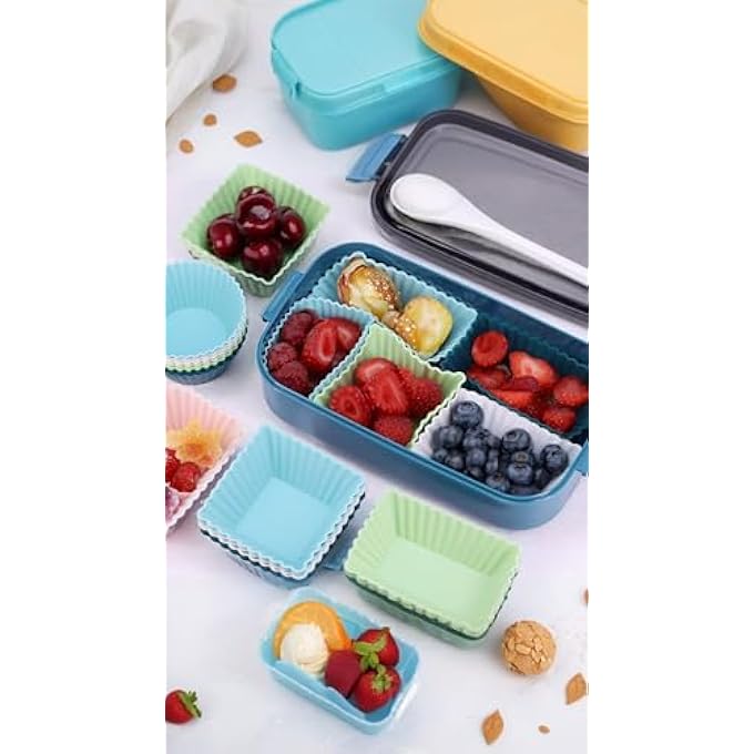24Pack Reusable Silicone Cupcake Liners  3 Shapes Muffin Liners  Cake Molds  Multicolor Bento Lunch Box Dividers Included - Image 3