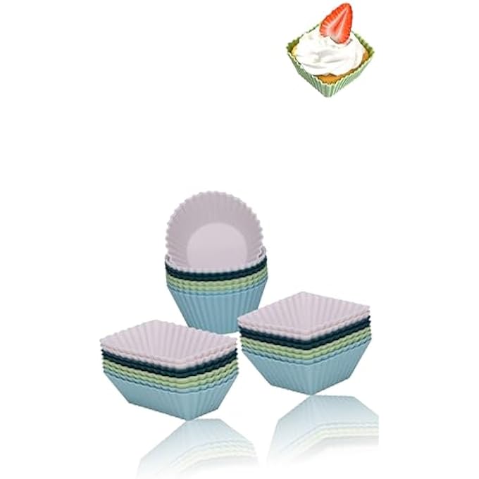 24Pack Reusable Silicone Cupcake Liners  3 Shapes Muffin Liners  Cake Molds  Multicolor Bento Lunch Box Dividers Included - Image 2
