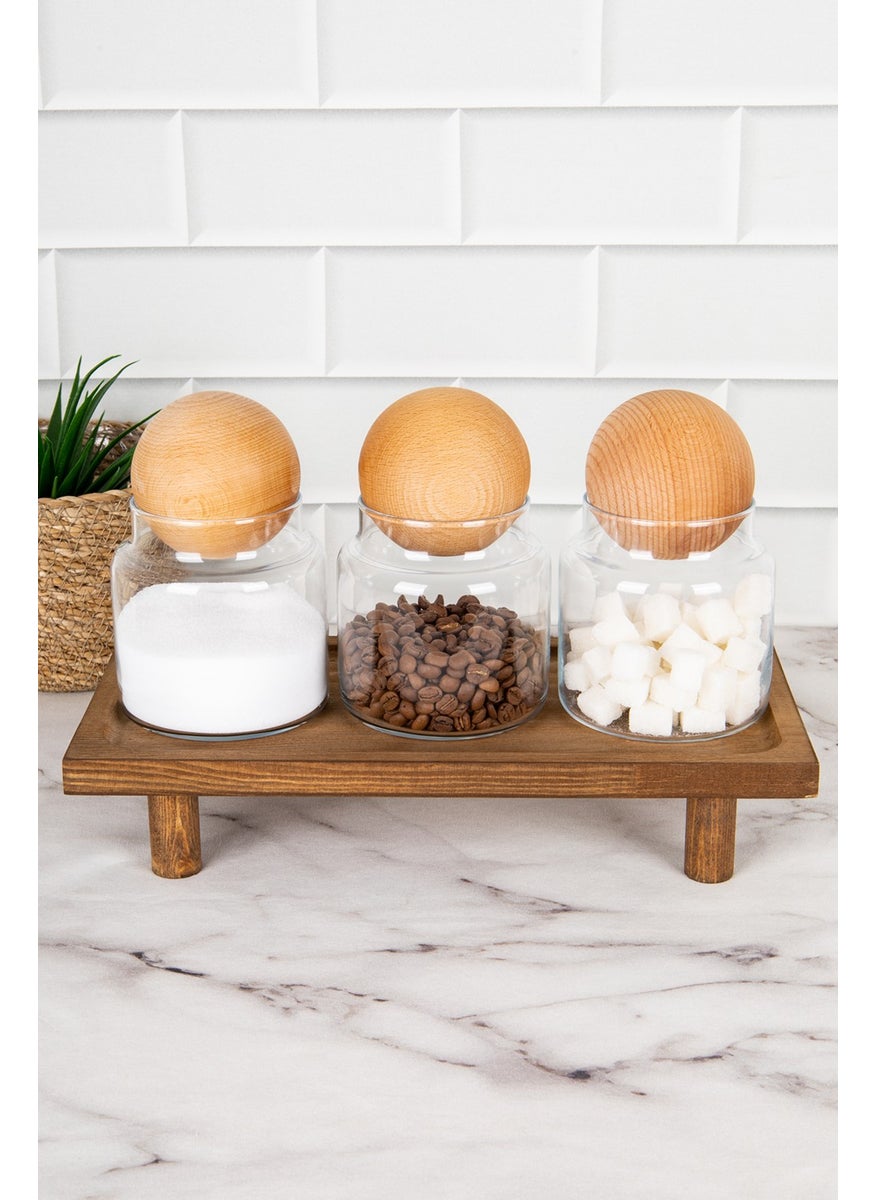 DNS Home Wooden Stand and 3-Piece Jar Set with Ball Lids Storage Container Set Spice Jar 500 ml  - Image 2