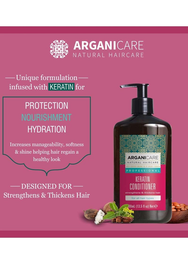 Arganicare - Arganicare Keratin Hair Thickening Conditioner for Men & Women - Deep Conditioning Treatment Enriched with Argan Oil, Jojoba Oil & Shea Moisture - Volumizing Conditioner for Damaged Hair | 13.5 fl oz - Image 1