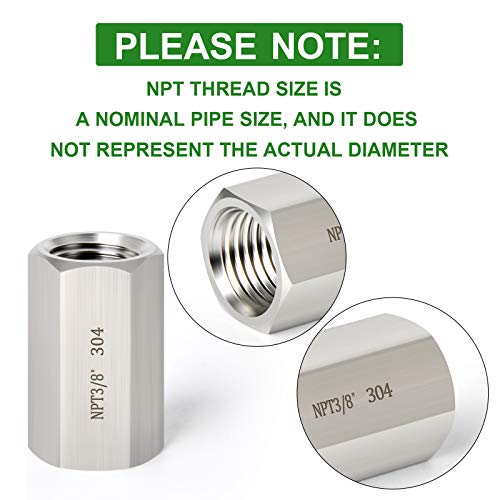 TAISHER 5PCS Forging of 304 Stainless Steel Full Hex Coupling, 3/8-Inch Female Pipe x 3/8-Inch Female Pipe Fitting - Image 5
