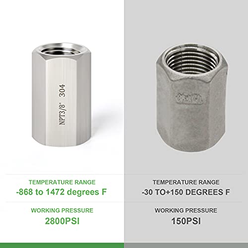 TAISHER 5PCS Forging of 304 Stainless Steel Full Hex Coupling, 3/8-Inch Female Pipe x 3/8-Inch Female Pipe Fitting - Image 3