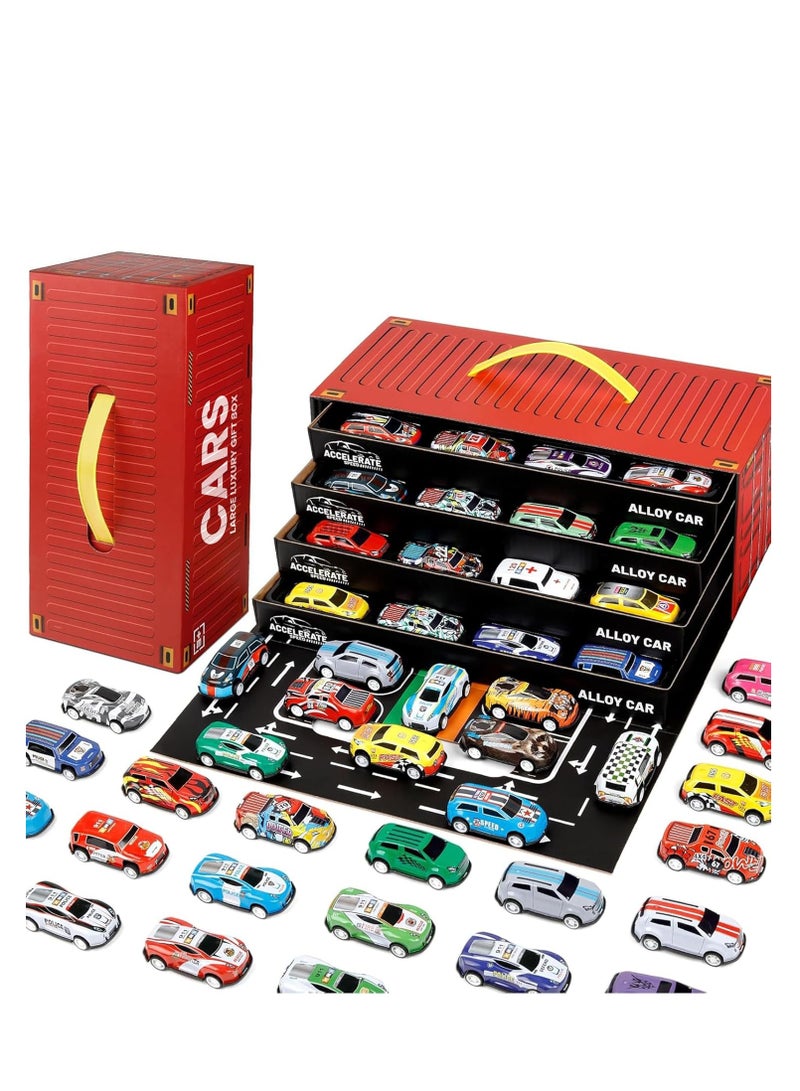 مجموعة سيارات سحب من 48 قطعة، سيارات سباق ولعبة للأطفال 3+، سيارات صغيرة بالجملة، مواد تعليمية وتعليمية سيارات صغيرة لعبة شاحنات، هدية عيد ميلاد للبنين والبنات. - Image 1