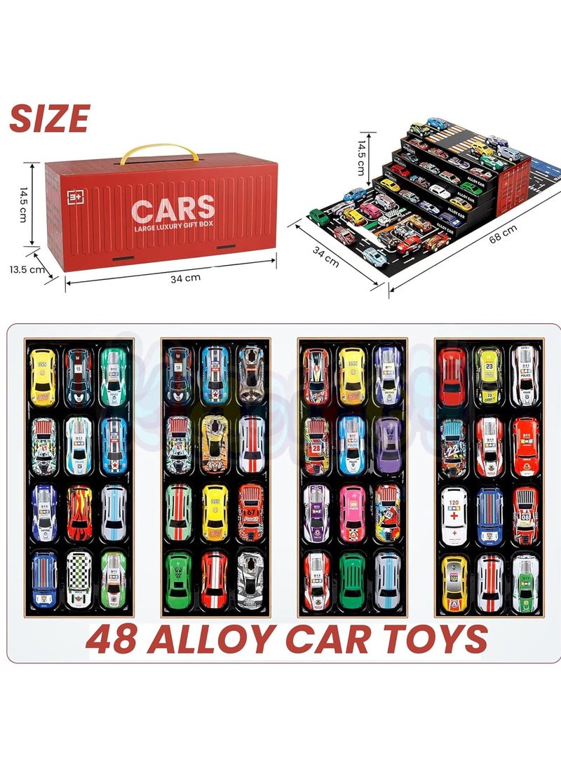 مجموعة سيارات سحب من 48 قطعة، سيارات سباق ولعبة للأطفال 3+، سيارات صغيرة بالجملة، مواد تعليمية وتعليمية سيارات صغيرة لعبة شاحنات، هدية عيد ميلاد للبنين والبنات. - Image 4