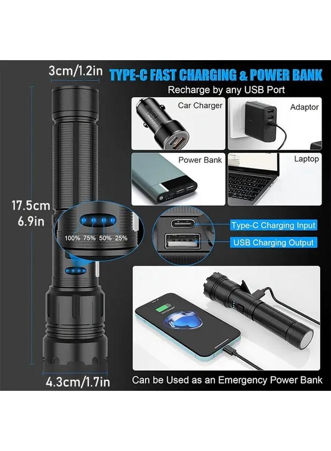 Aa Black ABS Outdoor LED Flashlight USB Charging 1200mAh Multi Mode Emergency Light - Image 4