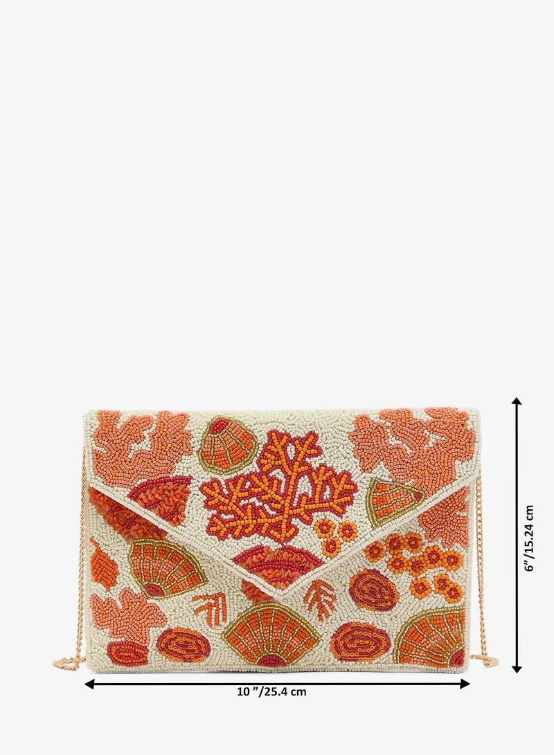 Ginger Boutique Orange Embroidered Beaded Beach Inspired Clutch for Women | Best Price UAE