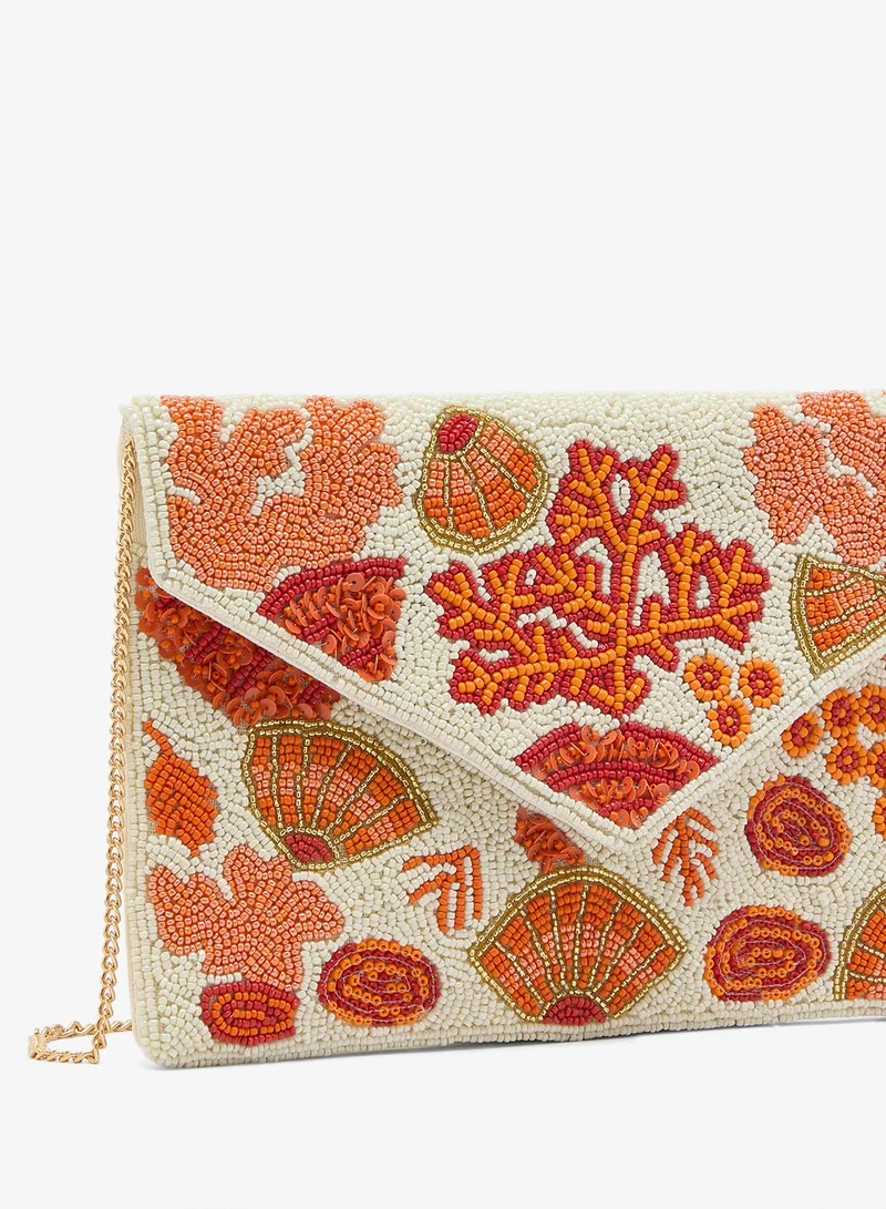 Ginger Boutique Orange Embroidered Beaded Beach Inspired Clutch for Women | Best Price UAE
