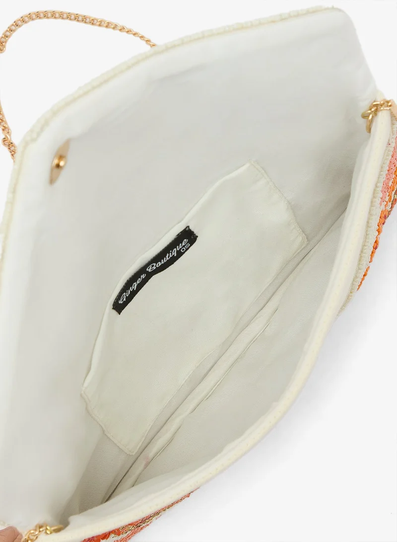 Ginger Boutique Orange Embroidered Beaded Beach Inspired Clutch for Women | Best Price UAE