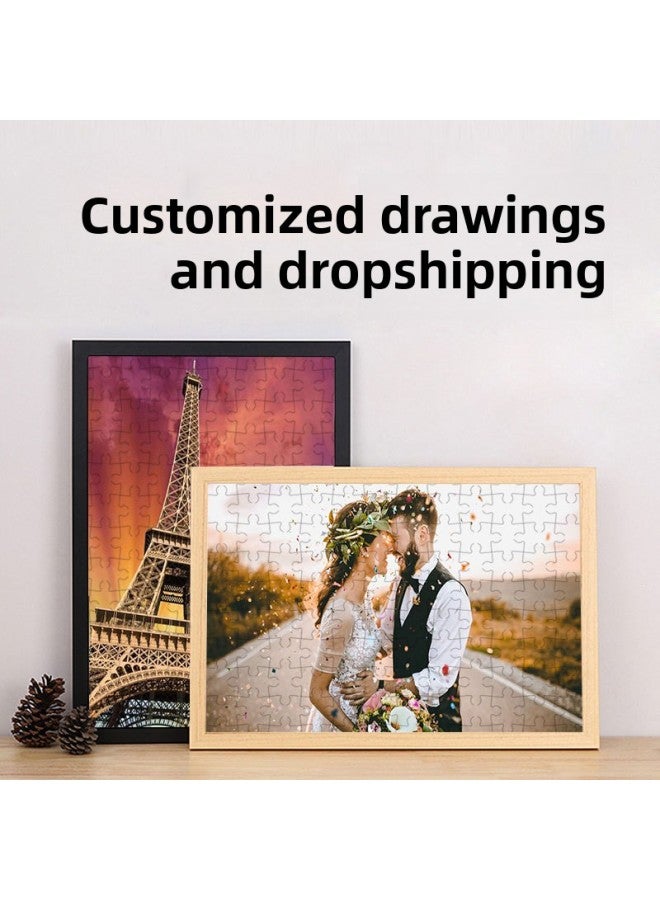 Wooden Puzzle Gift Wooden Photo Frame Couple Photo Gift Custom Color Box 1000 Piece 500 Adult Children's Toy-Color:70 Pieces With Photo Frame + Puzzle Scattered Delivery - Image 2