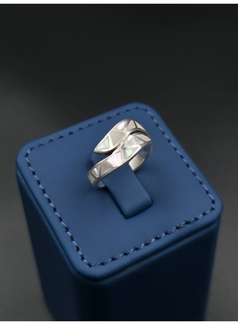 Kanira Premium 925 Sterling Silver Mother of Pearl Geometric Mosaic Ring for Women | Contemporary Openwork Statement Ring | Designer Shell Inlay Jewelry | KANIRA | Size 7 - Image 3