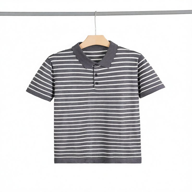 Men's Slim Fit Short Sleeve Knitted Striped Polo Shirt - Image 5