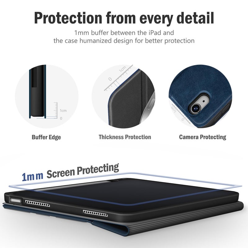 Antbox for iPad Air 13 Inch Case 2026 M4 /2025 M3 /2024 M2, Built-in Pencil Holder, Fully Supports Pencil Pro and Pencil (USB-C), Auto Sleep/Wake Function PU Leather iPad Air 13'' Cover (Blue) - Image 5