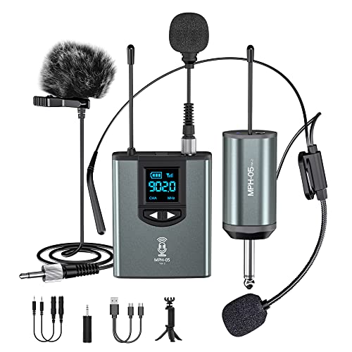 ttstar Wireless Microphone System HeadsetStandLavalier Mic with Rechargeable Bodypack Transmitter Receiver for PA Speaker Camera Recording Teaching Church 1T1RSteel - Image 1