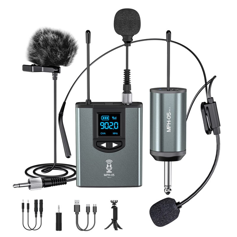 ttstar Wireless Microphone System HeadsetStandLavalier Mic with Rechargeable Bodypack Transmitter Receiver for PA Speaker Camera Recording Teaching Church 1T1RSteel - Image 2