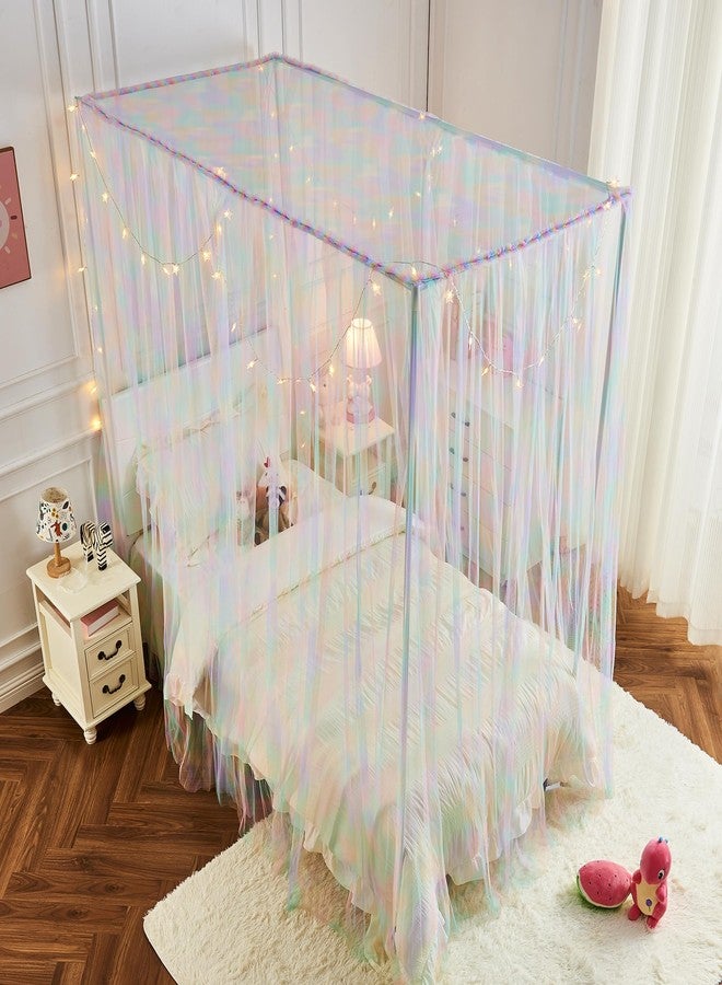 JQWUPUP Pink Rainbow Bed Canopy for Girls Kids, 4 Corner Post Romantic Princess Canopy Bed Curtains Twin for Bedroom Decor - Image 5