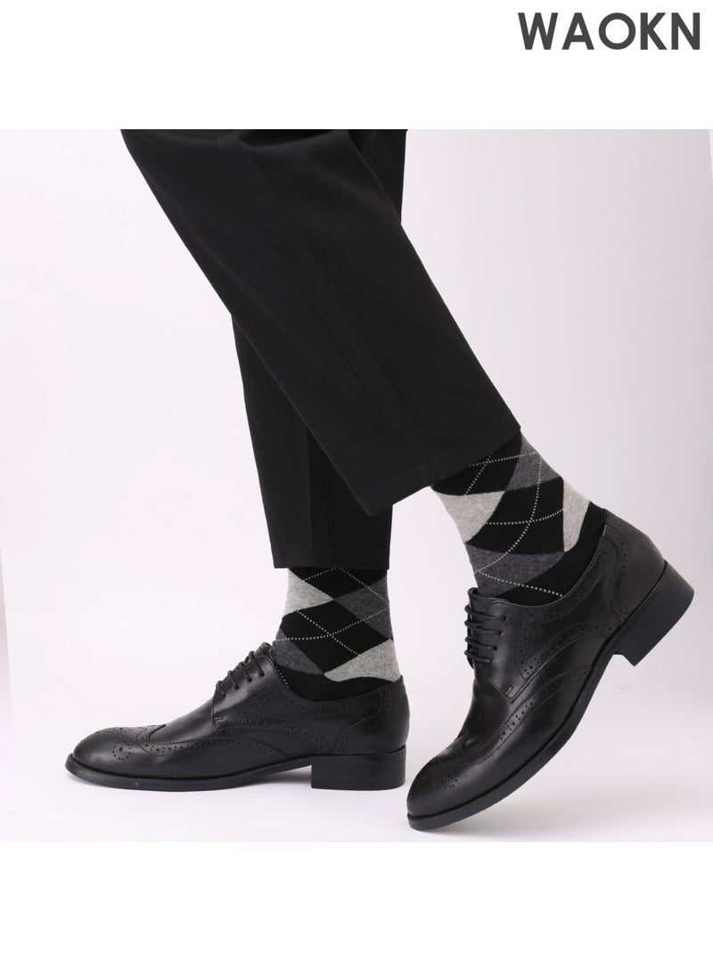 WAOKN Six pairs pure cotton socks, black diamond patterned socks, American style long socks, breathable and odor proof, quick drying and sweat absorption, anti friction and not easy to pilling, suitable for business, leisure, sports and other occasions. - Image 5
