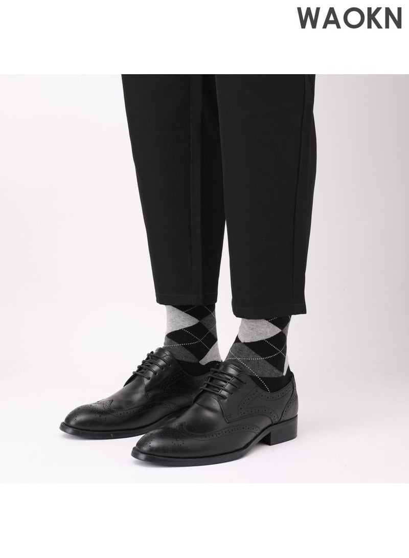 WAOKN Six pairs pure cotton socks, black diamond patterned socks, American style long socks, breathable and odor proof, quick drying and sweat absorption, anti friction and not easy to pilling, suitable for business, leisure, sports and other occasions. - Image 4